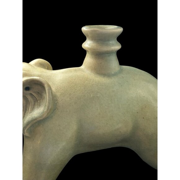 Vintage Thai Celadon Matte Gray Crackled Glaze Elephant Statue Large 8.5"x11"x5" - Picture 5 of 16